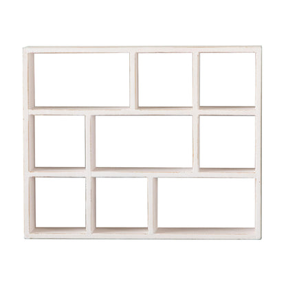 SOFE Small White Shadow Box with Shelves, Wall Shelving Unit 9-Compartments, Freestanding or Wall Mounted Curio Cabinet, Knick Knack Display Shelf, Wood Floating Cube Shelves for Wall, Collectibles