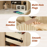 MODNEST 48" Vanity Desk with Mirror and Lights, Fluted Makeup Vanity Desk with 3 Drawers and Shelves, Dressing Table with Clear Glass Top for Bedroom, 48"x15.7"x53.5"，Oak Color MODNEST