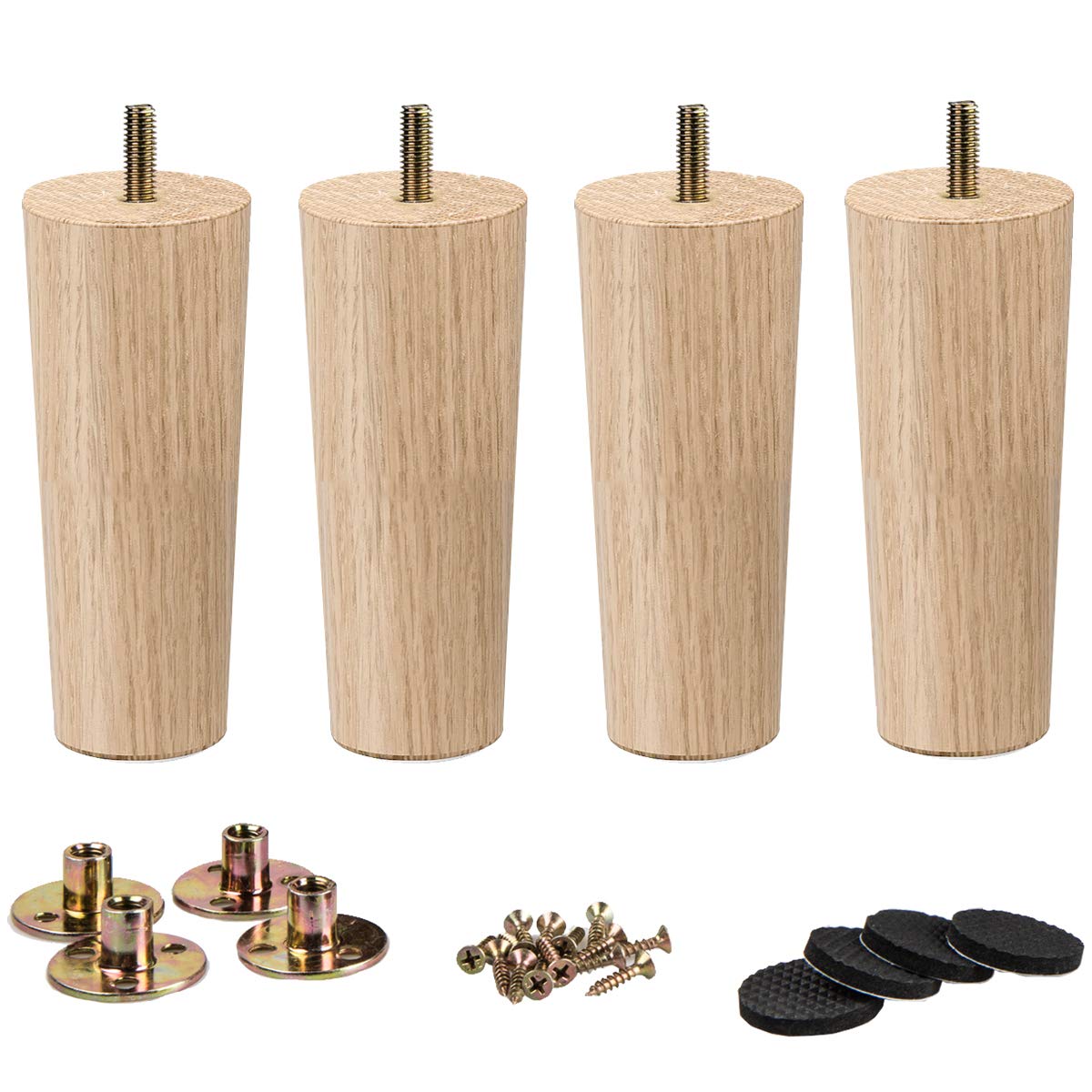 4 inch / 10cm Wooden Furniture Legs, La Vane Set of 4 Solid Wood Tapered M8 Replacement Furniture Feet with Pre-Drilled 5/16 Inch Bolt & Mounting Plate & Screws for Couch Sofa Cabinet Ottoman La Vane