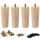 4 inch / 10cm Wooden Furniture Legs, La Vane Set of 4 Solid Wood Tapered M8 Replacement Furniture Feet with Pre-Drilled 5/16 Inch Bolt & Mounting Plate & Screws for Couch Sofa Cabinet Ottoman La Vane