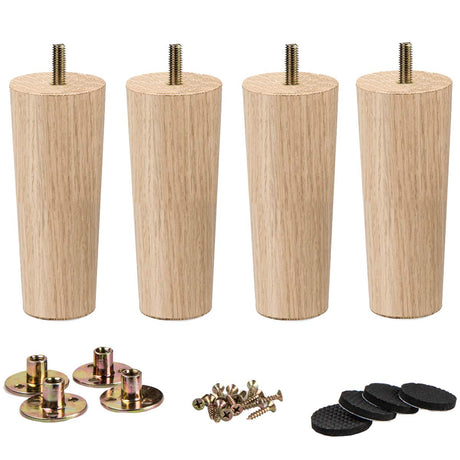 4 inch / 10cm Wooden Furniture Legs, La Vane Set of 4 Solid Wood Tapered M8 Replacement Furniture Feet with Pre-Drilled 5/16 Inch Bolt & Mounting Plate & Screws for Couch Sofa Cabinet Ottoman La Vane