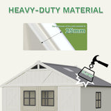 Greesum 10×8 FT Plastic Outdoor Storage Shed with Floor and Lockable Door, Resin Sheds with Windows and Skylights, Weather Resistant Organization for Garden, Lawn, Pool Supplies, Beige Greesum