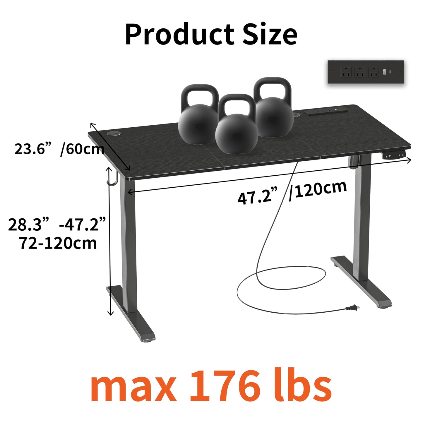 JOISCOPE 48'' Height Adjustable Electric Standing Desk with Power Outlets (3AC, USB, Type-C), Memory Height & Adjustment Foot Pat, Gaming Study Drafting Sit Stand Desk for Home Office Bedroom - WoodArtSupply