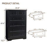 NONGSHIM Farmhouse 6 Drawer Dresser, Dresser Chest of Drawer for Bedroom Organizer Storage, 48 Inch Tall Dresser, Wood Dresser Storage Cabinet for Living Room, Entryway, Hallway, Kids Room, Black NONGSHIM
