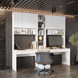 MOUMON Double Office Desk with Drawers and Shelves, Home Office Desk with Doors and Shelves, Double Computer Desk Workstation for Office White (94.5”W x 23.6”D x 86.6”H) MOUMON