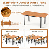 Tangkula 7-Piece Patio Dining Set, Outdoor Acacia Wood Cushioned Chairs and 51”-64” Expandable Rectangular Table Set, with Umbrella Hole, 6 Stackable Armchairs, for Poolside Garden (Off White) Tangkula