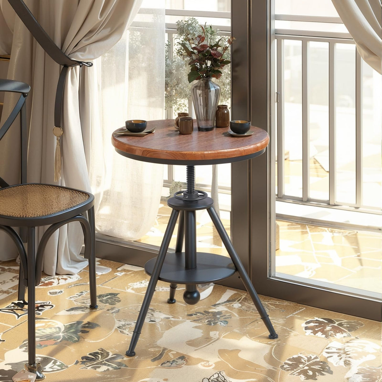 FUBIRUO Dia 19.7" Round Pub Table Height Adjustable with 360 Swivel Solid Wood Tabletop for Dining Bistro Cafe Home Bar, Rustic Brown FUBIRUO