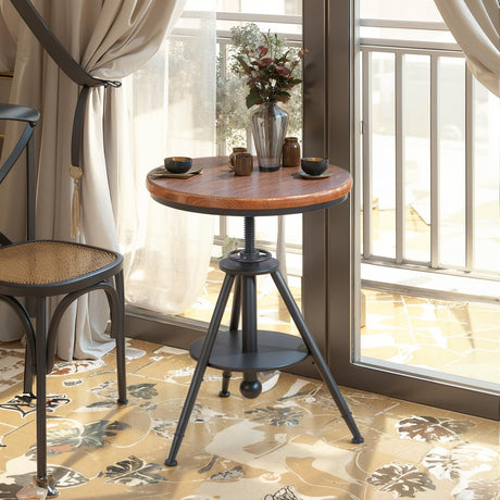 FUBIRUO Dia 19.7" Round Pub Table Height Adjustable with 360 Swivel Solid Wood Tabletop for Dining Bistro Cafe Home Bar, Rustic Brown FUBIRUO
