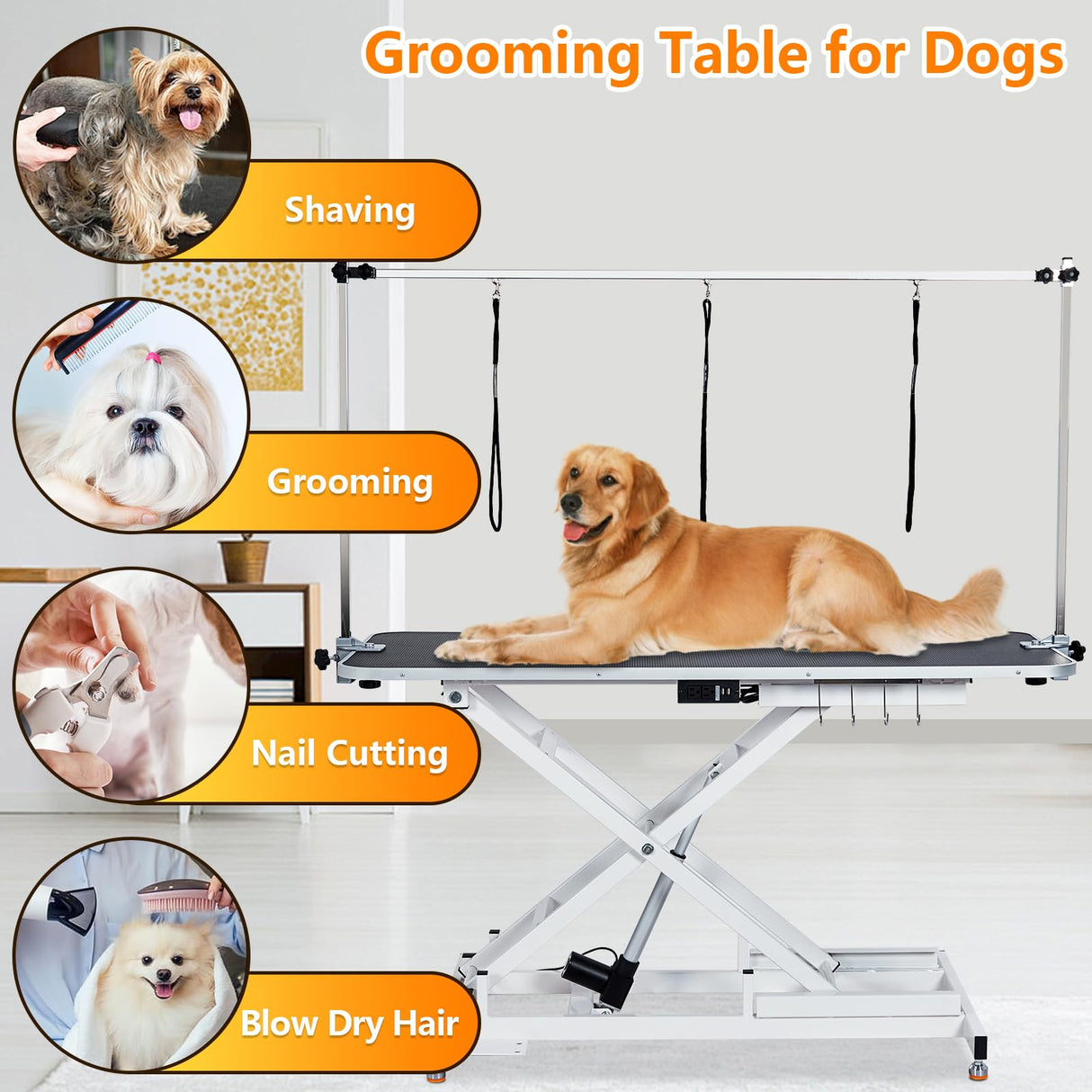 48" Electric Dog Grooming Table with Remote, Capacity Up to 330Lb, Height Adjustable 9" to 40", Grooming Table with Tool Organizer, Large Pet Grooming Station for Pets Bathing Drying Garvee