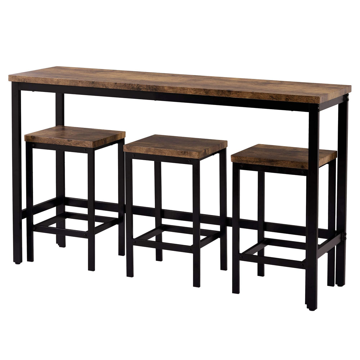 Knocbel Industrial Compact Dining Table and Stools, 4-Piece Counter Height Kitchen Pub Bar Dining Room Furniture Set with Metal Frame (Brown and Black) Knocbel