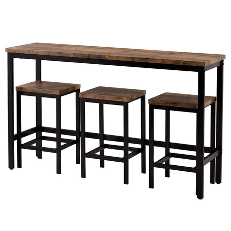 Knocbel Industrial Compact Dining Table and Stools, 4-Piece Counter Height Kitchen Pub Bar Dining Room Furniture Set with Metal Frame (Brown and Black) Knocbel