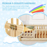 A ALFRESCOOL Full Size Montessori Floor Bed with Safety Fence & Convertible Door, Pine Wood Toddler Floor Bed Frame with Support Slats and Full-Length Guardrails for Kids Girls Boys (Natural) A ALFRESCOOL