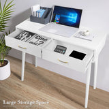 FUNKOCO White Small Desk with Drawers - 40 Inch Home Office Study Writing Desk for Bedroom, Vanity Desk with 4 Solid Legs, Modern Computer Desk for Small Spaces FUNKOCO