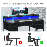 Uniheim Black Computer Desk with Drawers, Gaming Desk with LED Light & Power Outlet, 47" Home Office Desk with Large Storage & Monitor Stand for Small Space Uniheim