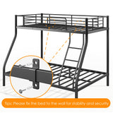 SDHYL Bunk Beds Twin Over Full Size, Heavy Duty Metal Bunk Bed Frame with Ladder & Guardrail, for Teens Adults, Space-Saving & No Box Spring Needed, Black SDHYL