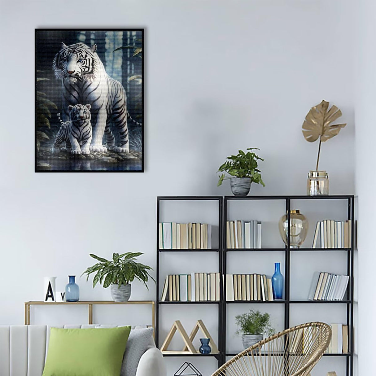 Diamond Painting Art Kit for Adults, Forest White Tiger Diamond Painting Abstract Wildlife Canvas, Diamond Painting Wall Decor Picture Kit 8x12 Inch Champi
