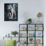 Diamond Painting Art Kit for Adults, Forest White Tiger Diamond Painting Abstract Wildlife Canvas, Diamond Painting Wall Decor Picture Kit 8x12 Inch Champi