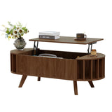 Janmer Home 47.3" Lift Top Coffee Table with Hidden Storage, Small End Table with Curved Edge Design, Oval Center Table with Lift Tabletop for Living Room, Office (Walnut) Janmer Home