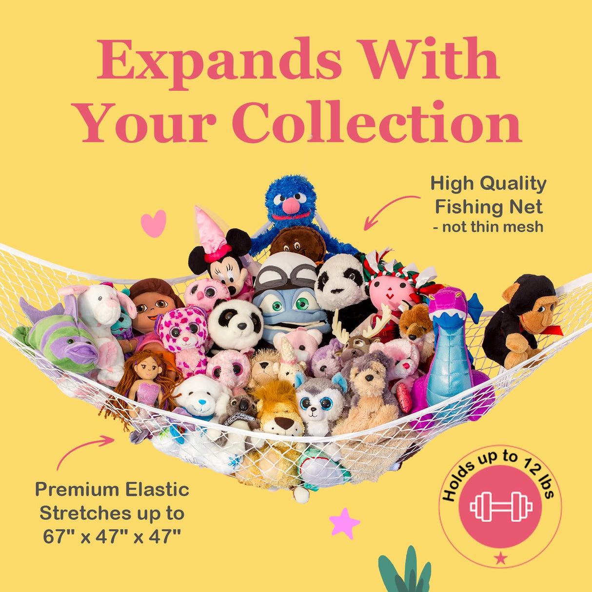 Lilly's Love Stuffed Animal Hammock, 2 Pack | Corner Hanging Organizer, Toy Storage, Stuffed Animal Storage | Easy to Hang Plushie Net w/Anchors & Hooks | Cute Room, Bedroom & Home Decor (White) Lilly's Love