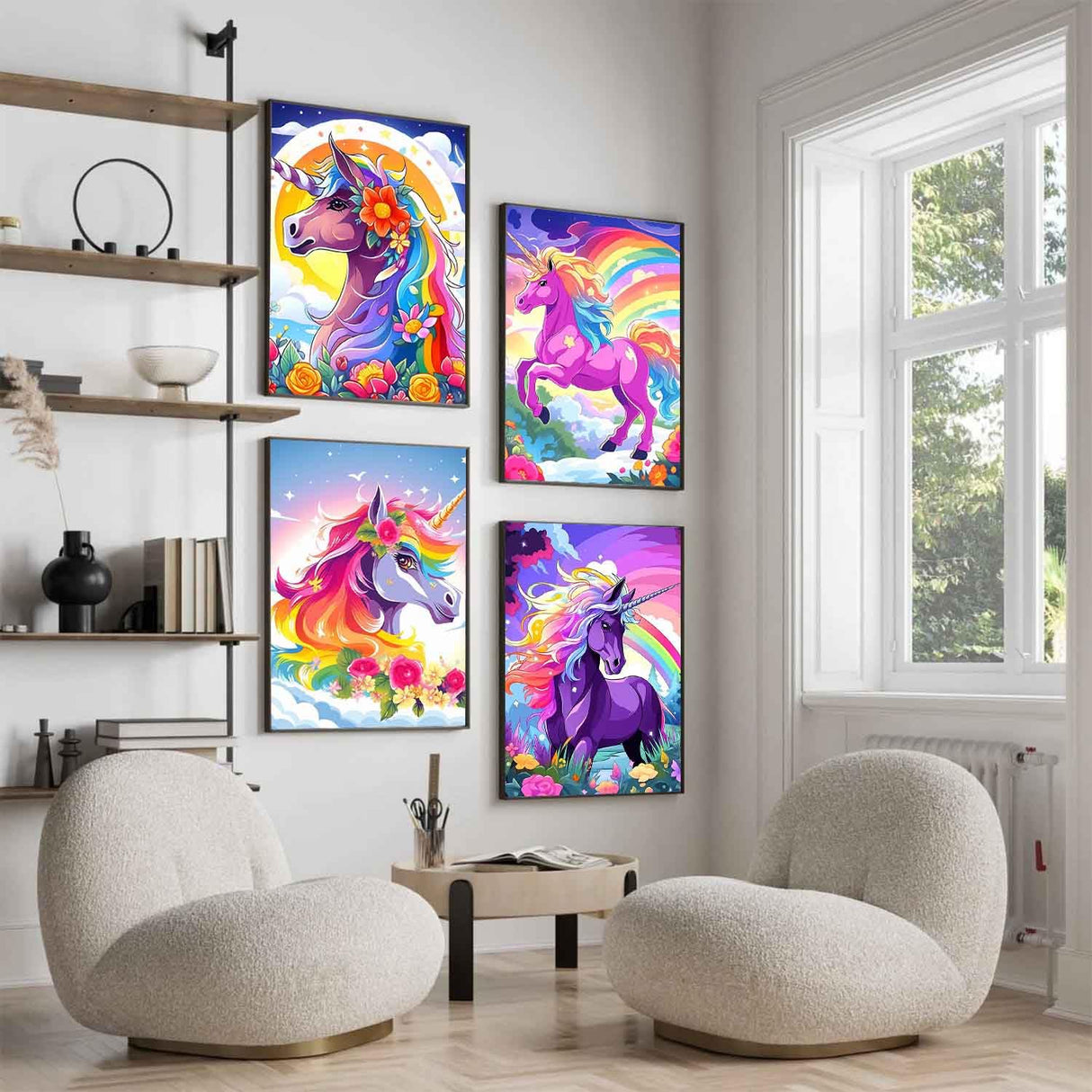 ZXQL 4 Pack Unicorn Paint by Numbers Kit for Adults Beginners, 12" Wx16 L Paint by Numbers for Adults Rolled up Canvas for Painting Home Decor Creative Wall Art with Nice Gift Box ZXQL