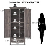 AMERLIFE 72" Tall Kitchen Pantry Storage Cabinet, Farmhouse Food Pantry Cabinet for Kitchen, Living Room, Dining Room, Adjustable Shelves and Drawer, Rustic Grey AMERLIFE