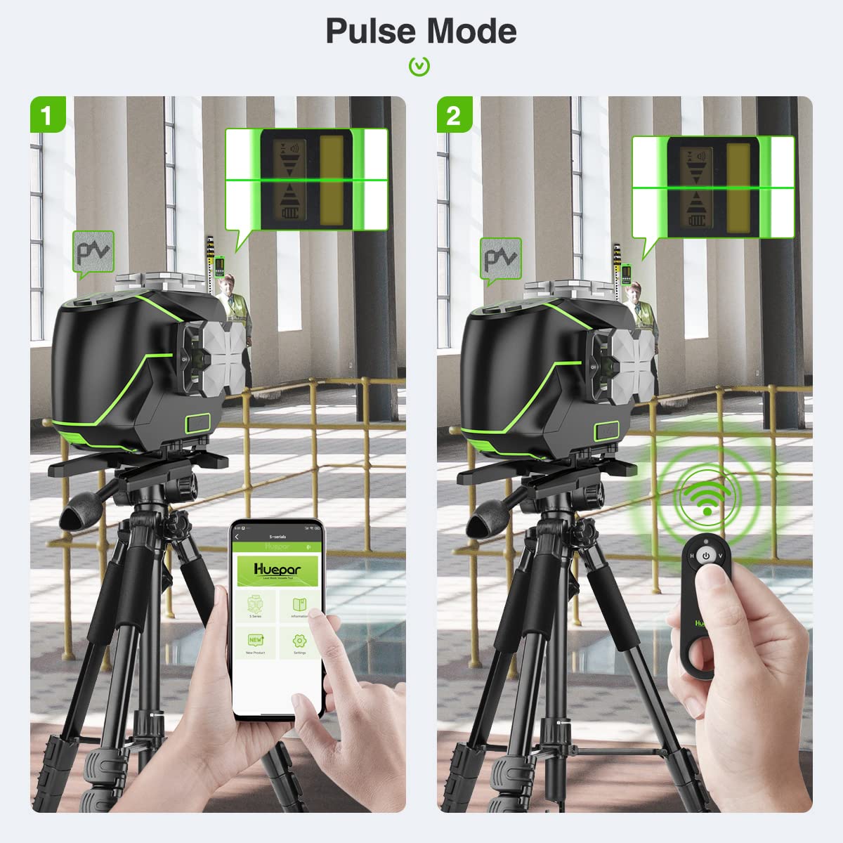Huepar 16 Lines Self-Leveling Laser Level 4x360° Cross Line Laser with Receiver -LCD Screen, 4D Bluetooth Green Beam Tiling Floor Laser Tool, 360° Huepar