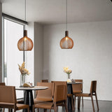 YNDD Wood Pendant Light, E26 Base Hanging Lamp Indoor, Natural Wooden Hand Made Chandelier, Boho Height Adjustable Dining Table Hanging Lamp for Hotel Bar Café Kitchen Island Hallway Entryway YNDD