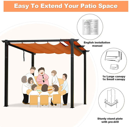 Domi 10' X 10' Outdoor Retractable Pergola with Weather-Resistant Canopy, Aluminum Patio Pergola Gazebo for BBQ, Party, Beach, Backyard, Deck, Garden