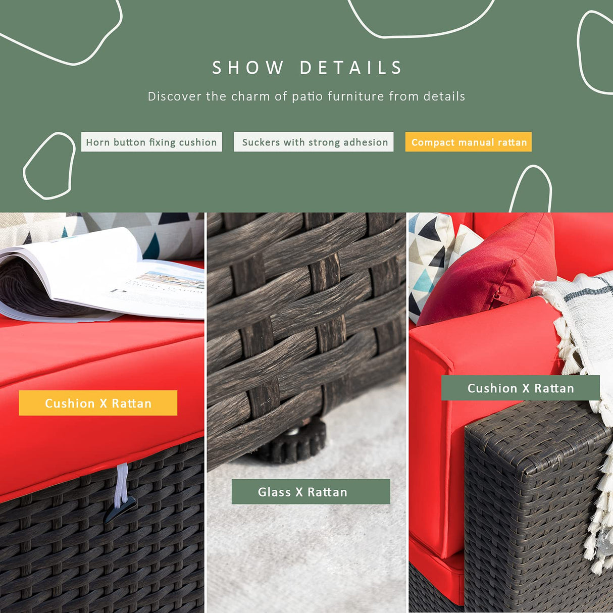 Devoko 2 Pieces Patio Furniture Sofa Sets Outdoor All-Weather Sectional Corner Sofa and Armless Sofa (Red) Devoko