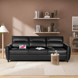 STHOUYN 85” Black Faux Leather Couch with USB, 3 Seater Sofa Couches for Living Room, Large Mid Century Modern Office Apartment Couch (Black) STHOUYN