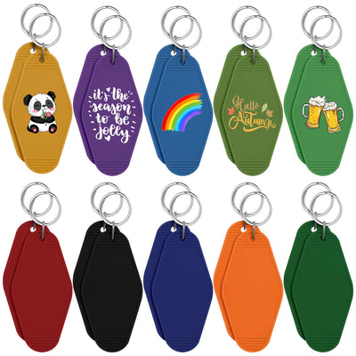 LOTMER 20 PCS Hotel Keychain Blank, 10 Color Rainbow Plastic Rhombus Motel Keychain, Sublimation Keychain Blanks for DIY Keychain and Luggage Tag (Dark color)