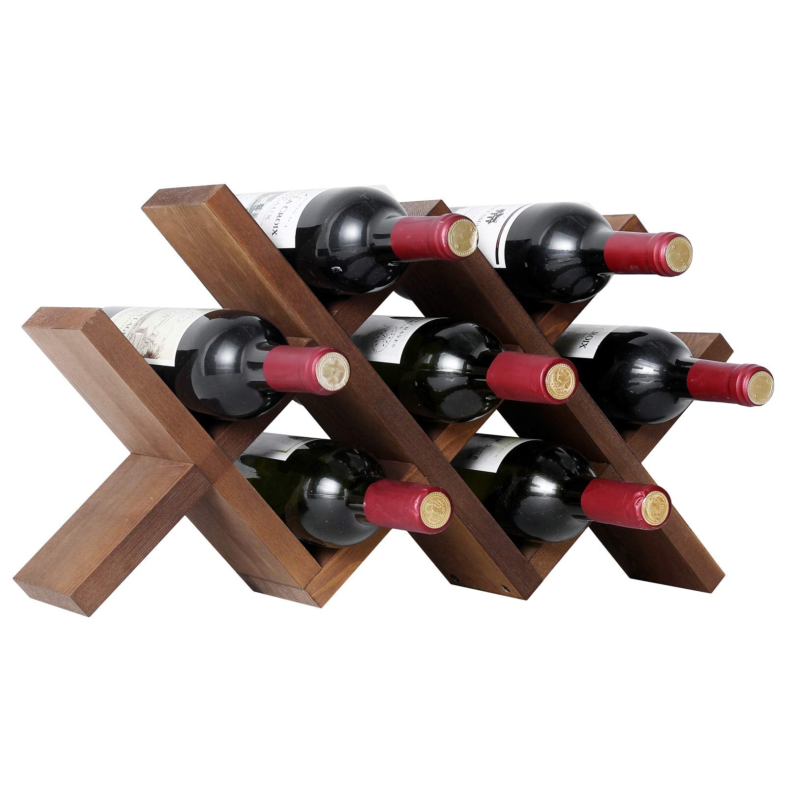 WELLAND Wood Countertop Wine Rack, Rustic Tabletop Wine Holder, 7 Bottle Wine Holder, Minimal Assembly Required | 21.25" W x 4" D x 11.5" H - WoodArtSupply