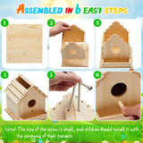 Juexica 4 Set DIY Birdhouse Kit Unfinished Bird House Painting Crafts for Kids with Paints and Paintbrushes Welcome Spring Gifts Outdoor Summer Crafts for Boy or Girl Ages 4-8 Juexica