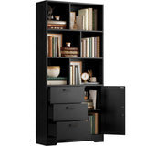 IRONCK Bookshelf with Drawers, 70.9 inch Tall Bookcase with Doors, Bookshelves and Bookcases with Storage, Bookshelf with 6 Open Cubes for Home Office, Living Room, Study, Black IRONCK