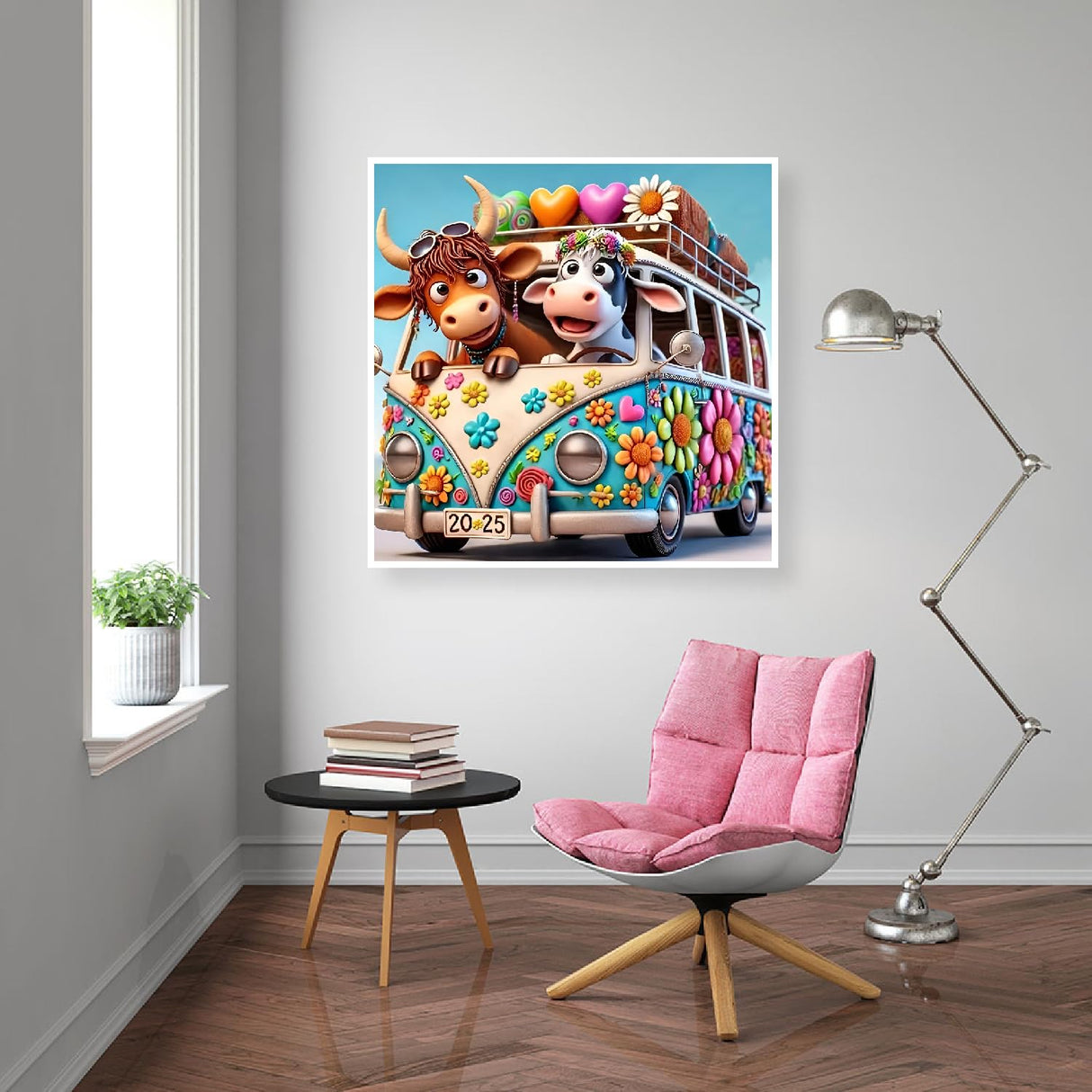 uuxsretaio Cow Diamond Painting Kits for Adults, Bus Diamond Art Kits for Adults Beginner, Adult Diamond Art, DIY Easy Full Drill Diamond Dots Paintings for Home Wall Decor 14X14 Inch uuxsretaio