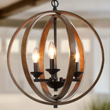 LOG BARN Farmhouse Chandeliers, Faux-Wood Globe Hanging 3-Light Fixture for Dining & Living Room, Bedroom, Foyer and Entryway LOG BARN