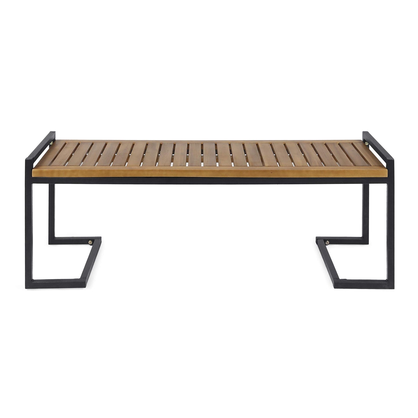 Christopher Knight Home Noel Outdoor Industrial Acacia Wood and Iron Bench, Teak Finish/Black Metal - WoodArtSupply