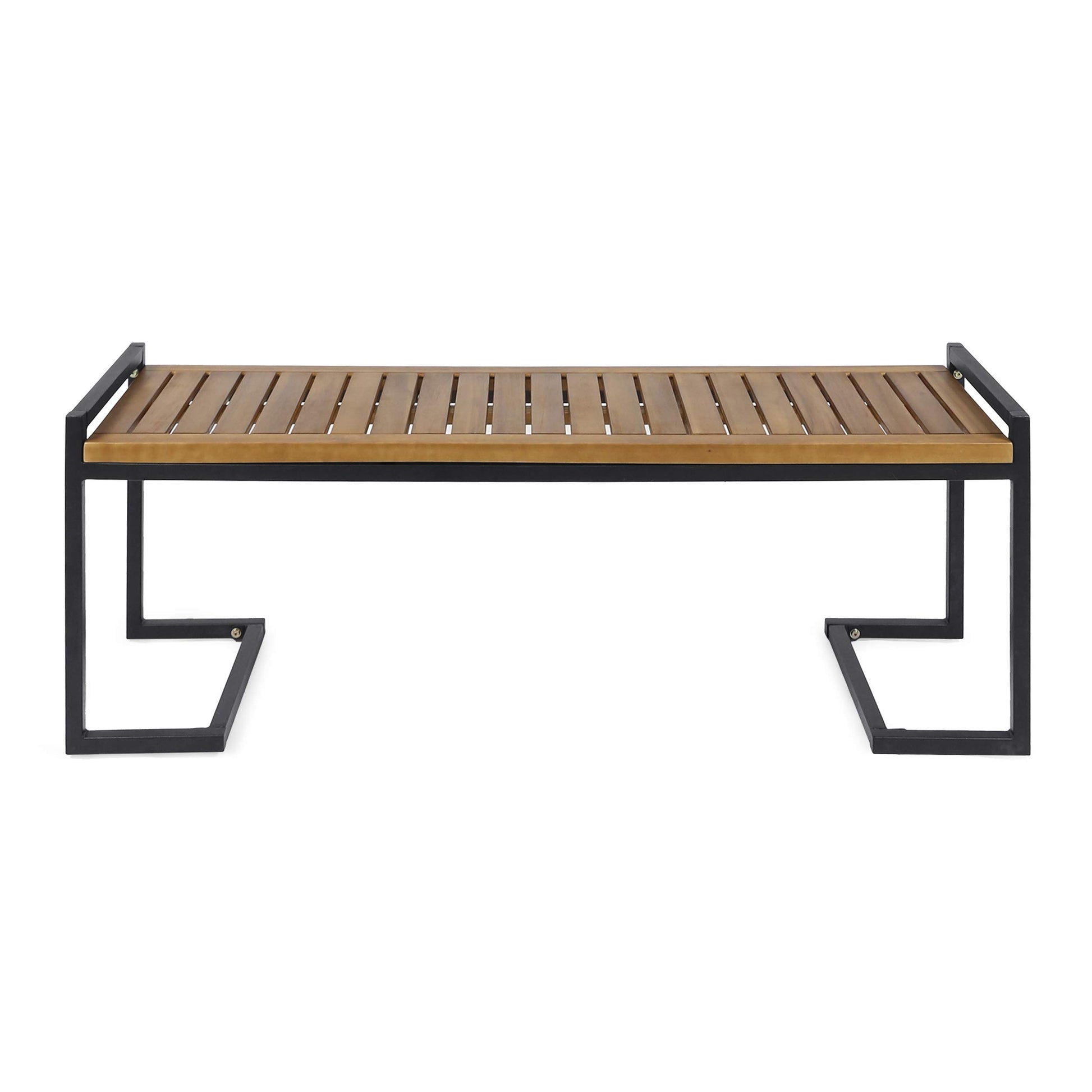 Christopher Knight Home Noel Outdoor Industrial Acacia Wood and Iron Bench, Teak Finish/Black Metal - WoodArtSupply