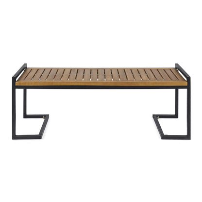 Christopher Knight Home Noel Outdoor Industrial Acacia Wood and Iron Bench, Teak Finish/Black Metal - WoodArtSupply