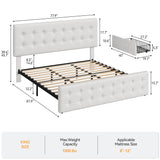 IDEALHOUSE King Size Bed Frame with 4 Storage Drawers and Headboard, Faux Leather Upholstered Platform Bed Frame with Wooden Slats Support, Button Tufted Design, No Box Spring Needed, White IDEALHOUSE