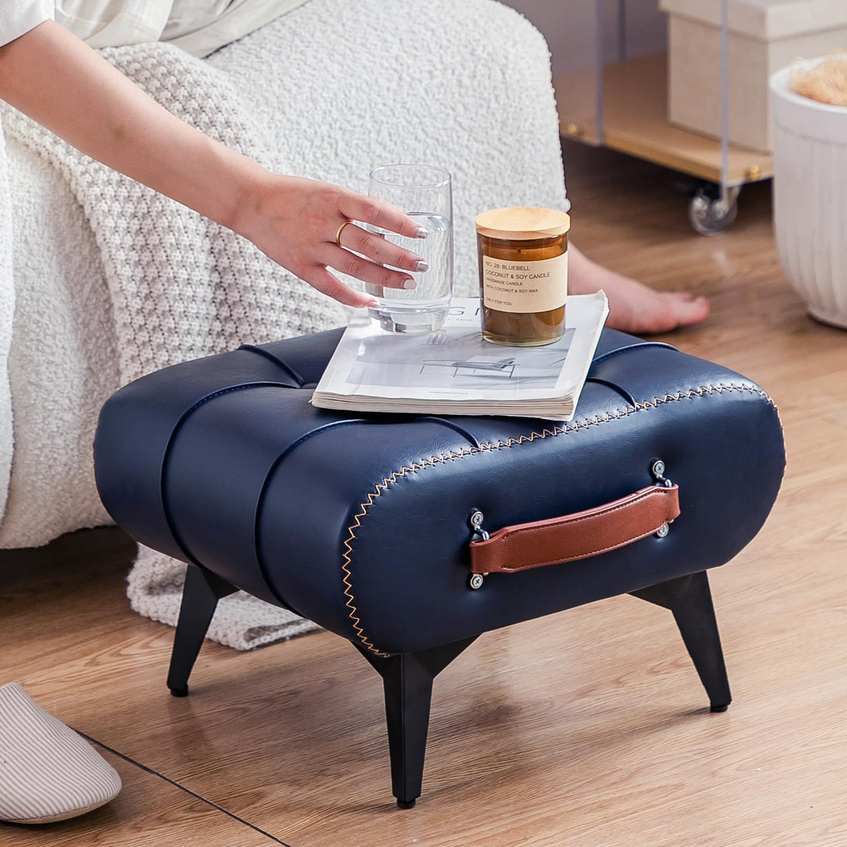 Purgreen Small Footstool Ottoman - Stylish and Functional Faux Leather Footrest for Extra Seating in Living Room, Entryway, or Office Purgreen