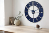 Bulova Steel Oversize Wall Clock, 27", Silver and Blue Bulova