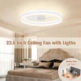 VOLISUN Low Profile Ceiling Fans with Lights and Remote, 23.6in Flush Mount Ceiling Fans with Light, 3000K-6500K Dimmable Fandelier LED Fan Light, White Bladeless Ceiling Fans with Lights for Bedroom VOLISUN