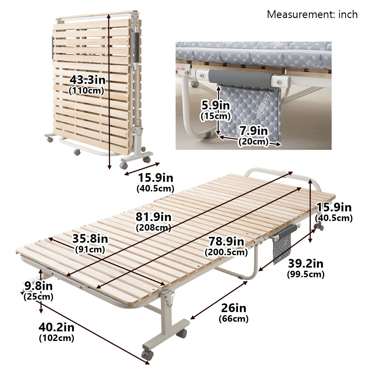 EMOOR Space-Saving Wooden Slatted Folding Bed Frame for Twin Size Futon - Sturdy Paulownia Design, No Box Spring Required EMOOR