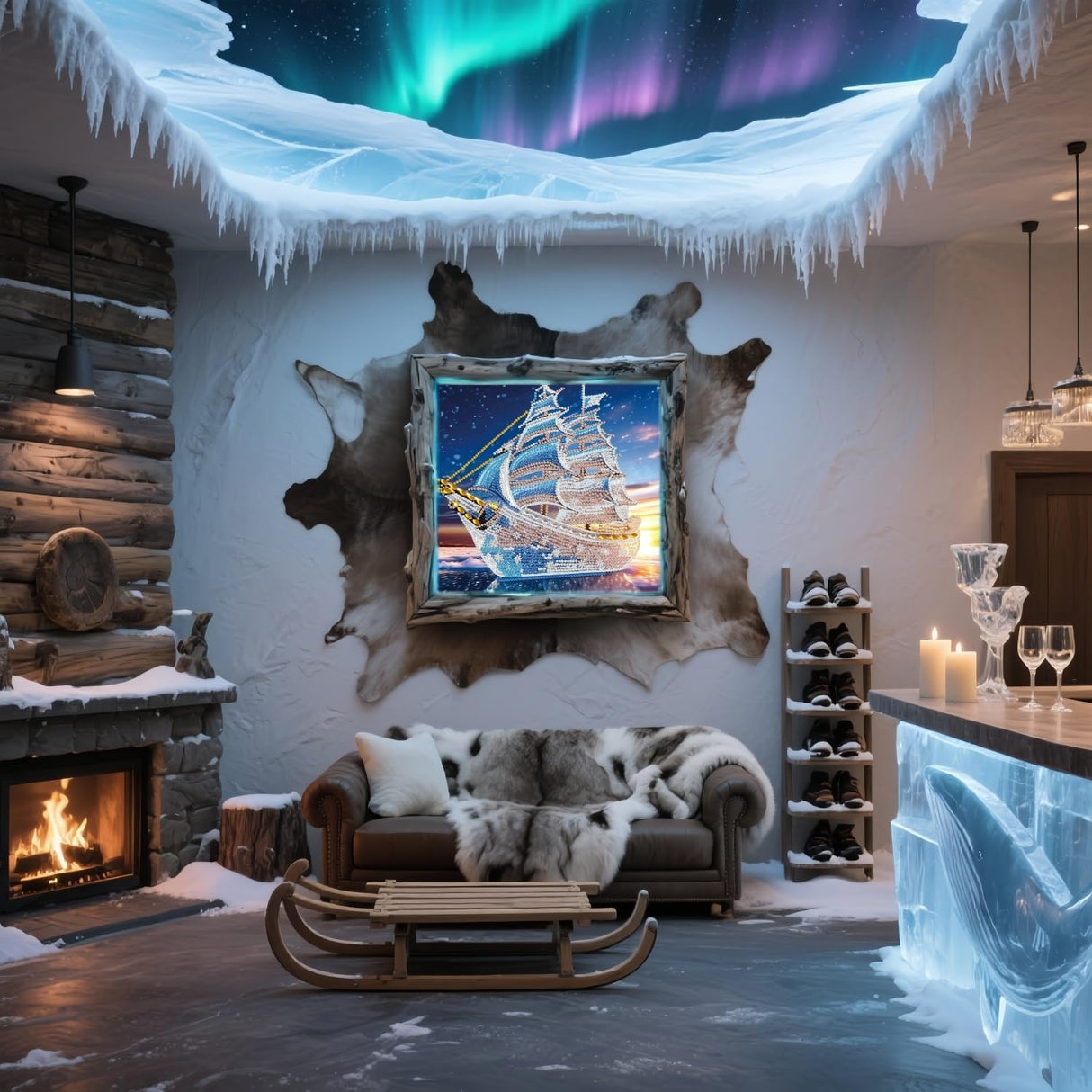 5D Diamond Art Kits for Adults,Ocean Ice Sailboat Special Shape Diamond Painting Kits for Beginners, DIY Crystal Diamond Dots Gem Art Craft for Home Decor 11.8x11.8 Inch Acelii