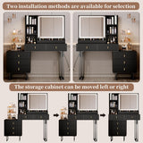 Large Vanity Desk with 3 Color Touch Screen Dimming Mirror, Vanity Desk with Charging Station, Modern Retractable Makeup Dressing Table, Vanity Table With storage shelves and 5 Sliding Drawers, Black YYJ