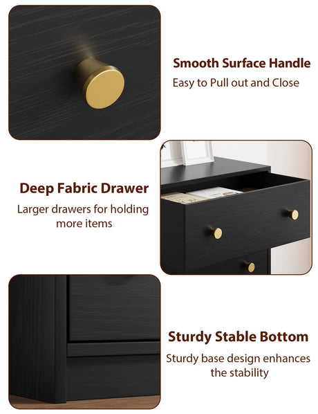 Nicehill Black Dresser for Bedroom with 5 Drawers, Fabric Dresser Storage Tower, Chest of Drawers for Closet, Living Room, Hallway, Entryway,Wood Dresser(Black) Nicehill