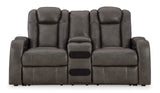 Signature Design by Ashley Fyne-Dyme Contemporary Power Reclining Loveseat with Console, USB Charging Ports and Adjustable Headrest, Gray Signature Design by Ashley