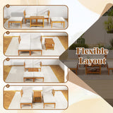 HAPPYGRILL 5 Pieces Acacia Wood Patio Chaise Lounge Chair Set with Ottoman, Outdoor Patio Furniture Set with Cushions and 2-Tier Coffee Table, Outdoor Sectional Conversation Sofa Set for Garden HAPPYGRILL