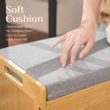 Shoe Storage Bench, Bamboo Entryway Bench with 2 Doors & Padded Seat Cushion, 2 Tier Shoe Rack, 35.4" W x 12.6" D x 19.7" H, Shoe Cabinet Organizer for Entryway, Living Room, Bedroom, Hallway, Nature oakvivo